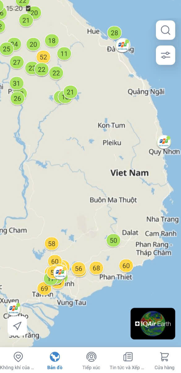 All air quality monitoring stations of FPT University are now visible on the IQAir map