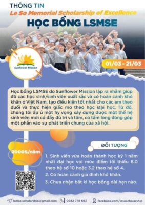Sun flower mission tai tro hoc bong le so memorial scholarship of excellence cho sinh vien xuat sac co hoan canh kho khan