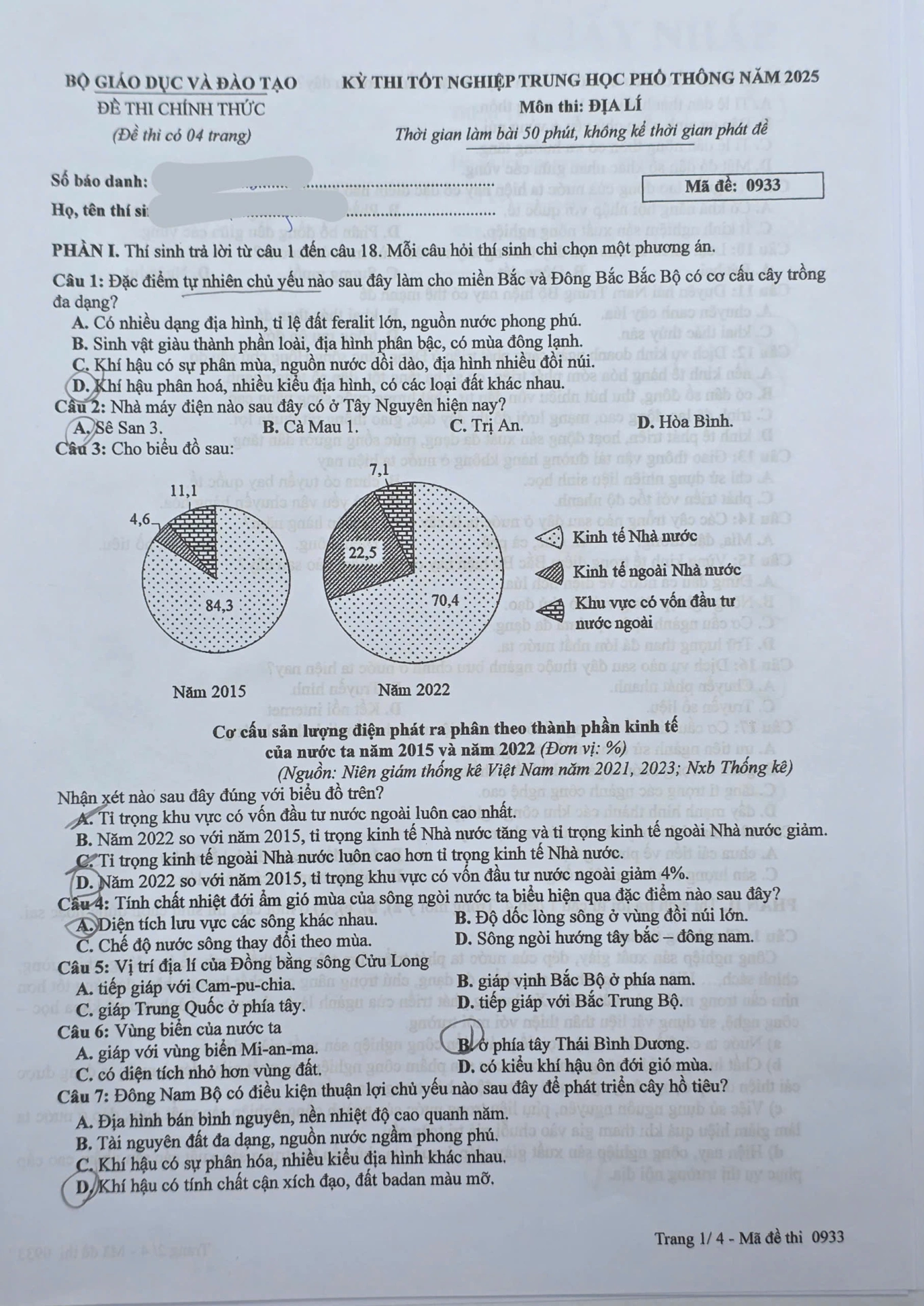 Đề thi và đáp án môn Địa lý kỳ thi tốt nghiệp THPT năm 2025 - Bộ Giáo dục & Đào tạo 1 1