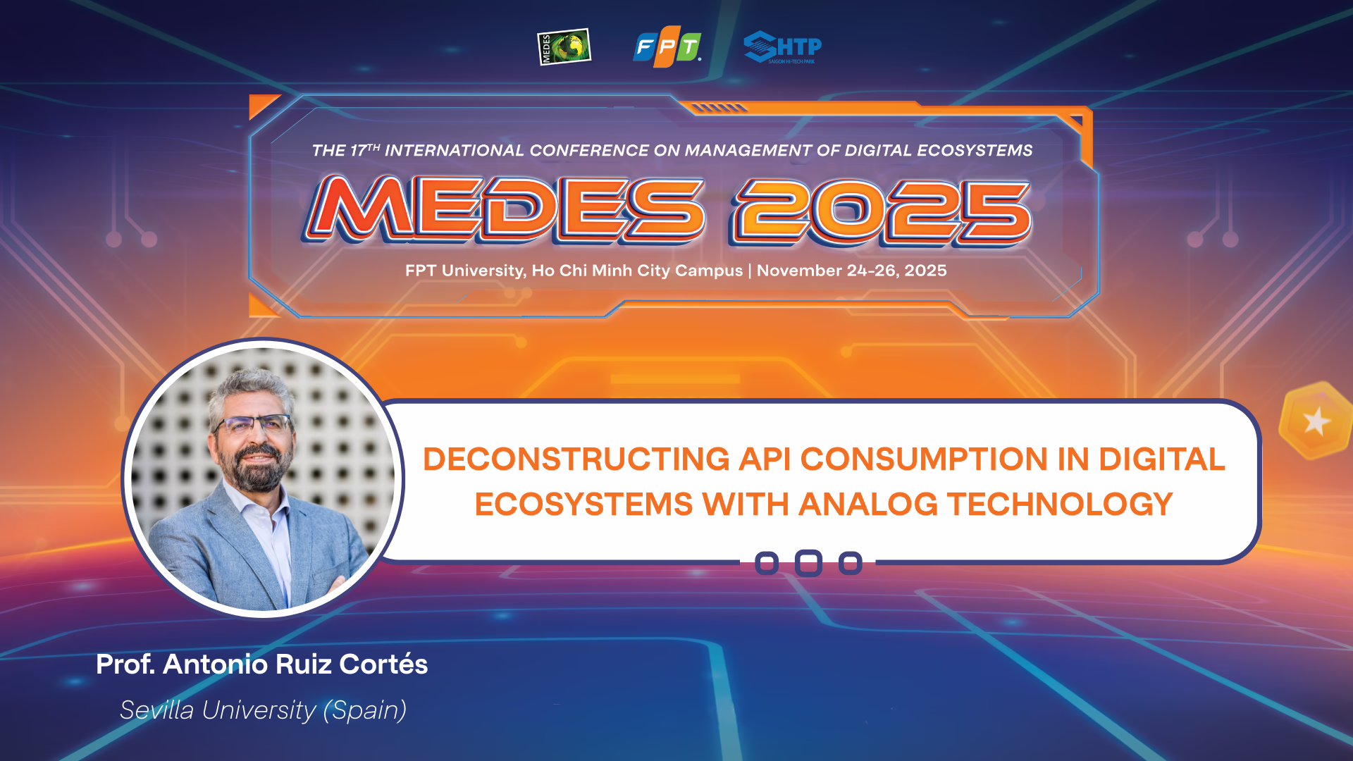 Giáo sư Antonio Ruiz Cortés sẽ chia sẻ nghiên cứu về chủ đề "Deconstructing API Consumption in Digital Ecosystems with Analog Technology"