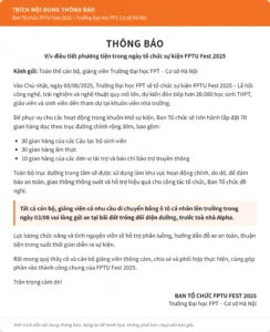 thong bao FPTU Fest 2025