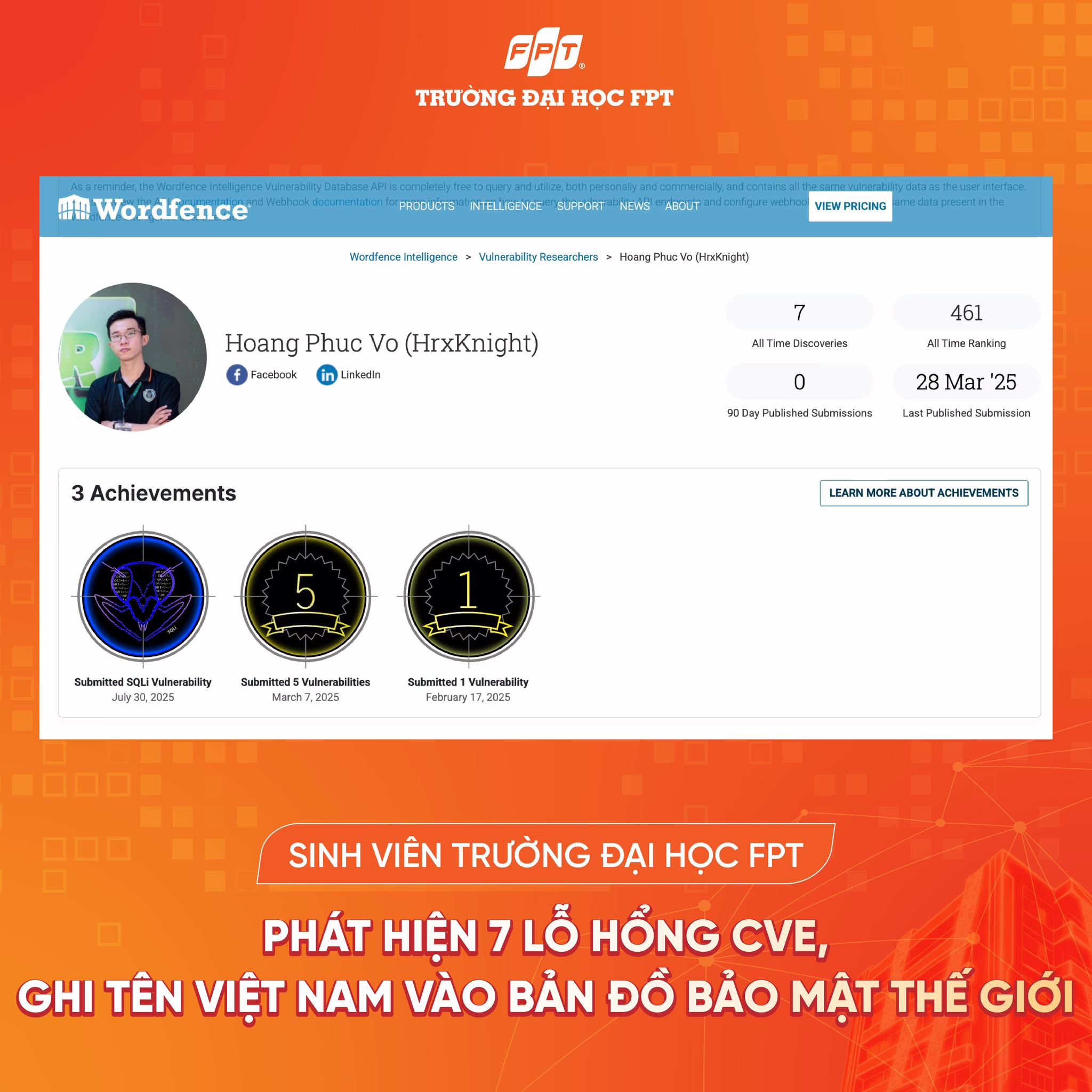 Sinh viên Trường Đại học FPT phát hiện 7 lỗ hổng bảo mật CVE, ghi dấu ấn trên bản đồ an ninh mạng thế giới 2 lo hong bao mat CVE 1