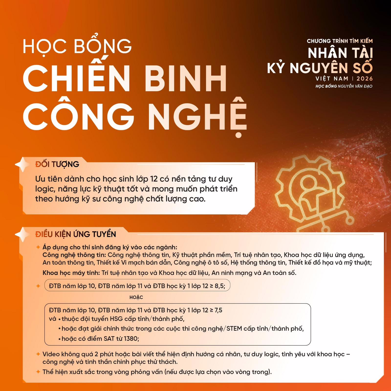 Học bổng Chiến binh công nghệ - một trong 6 học bổng tại Trường Đại học FPT - Nguồn: FPTU