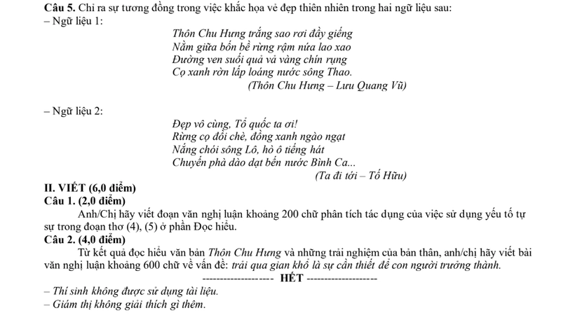 Đề thi thử THPT môn Văn Tuyên Quang